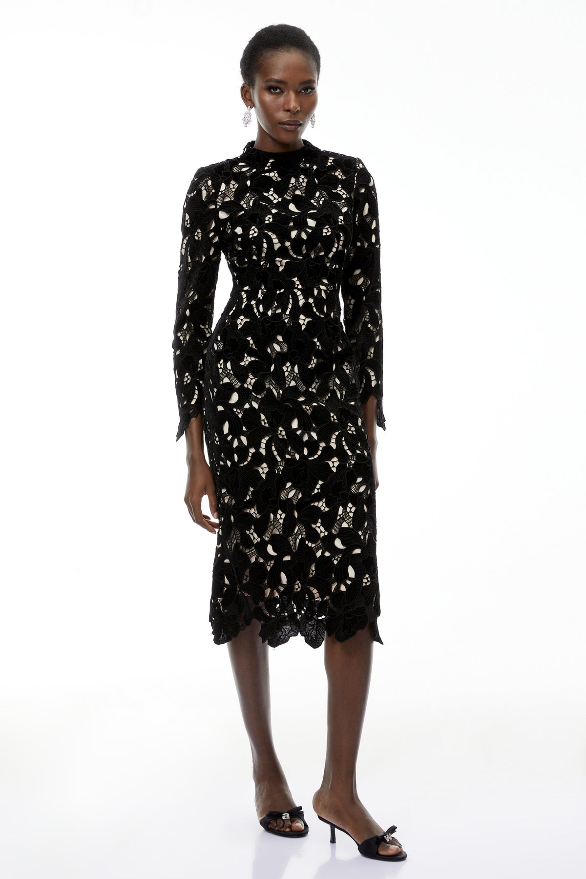 Hafdis Black Floral Embroidered Midi Dress