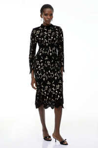 Hafdis Black Floral Embroidered Midi Dress