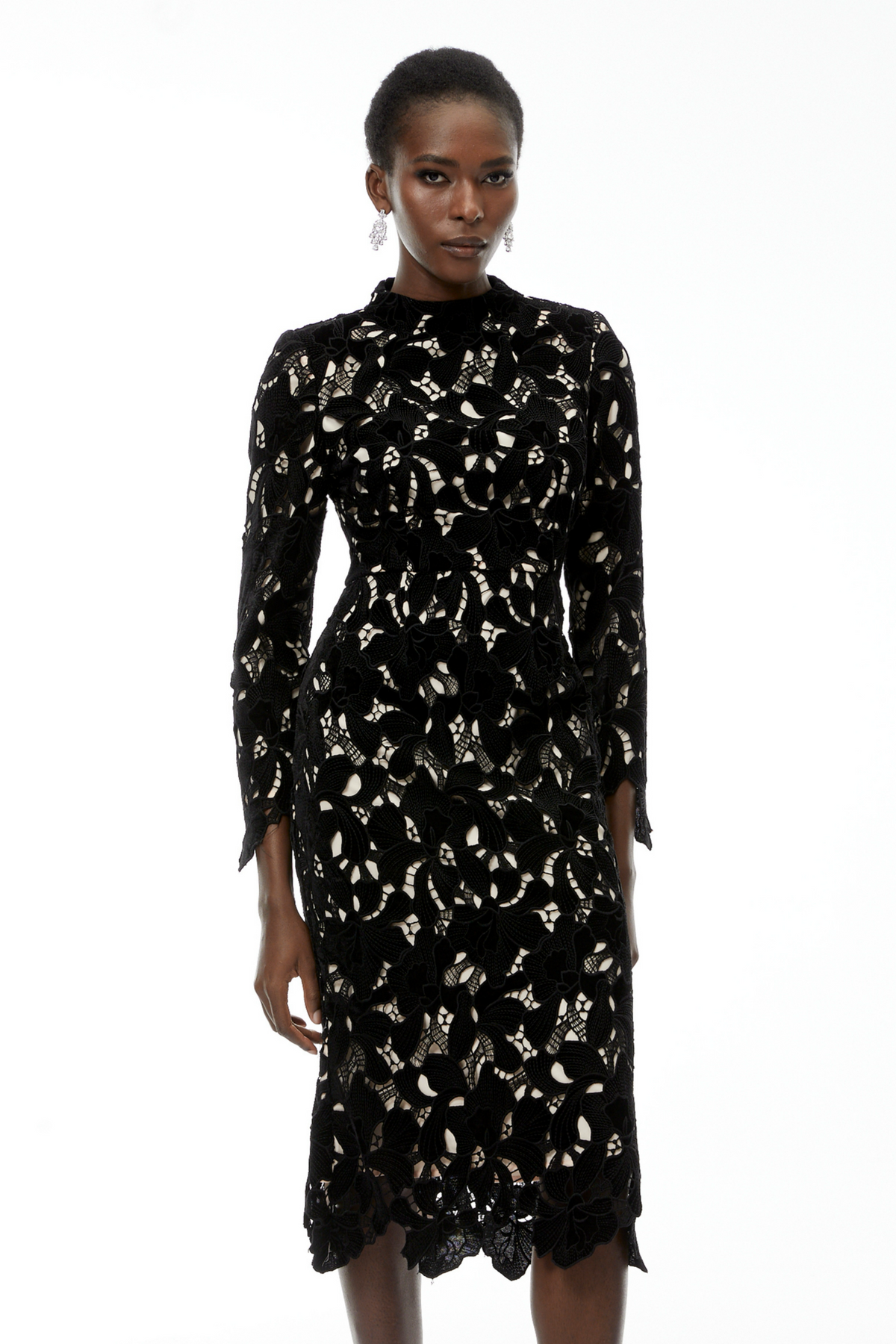 Hafdis Black Floral Embroidered Midi Dress