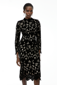 Hafdis Black Floral Embroidered Midi Dress