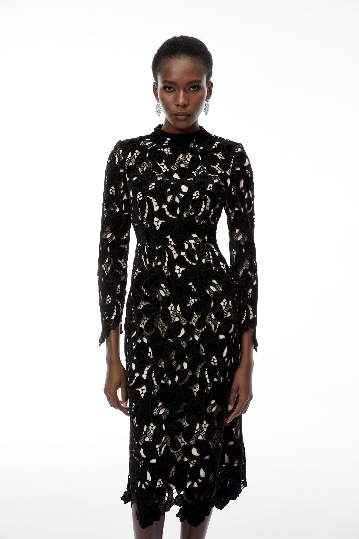 Hafdis Black Floral Embroidered Midi Dress