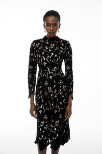 Hafdis Black Floral Embroidered Midi Dress