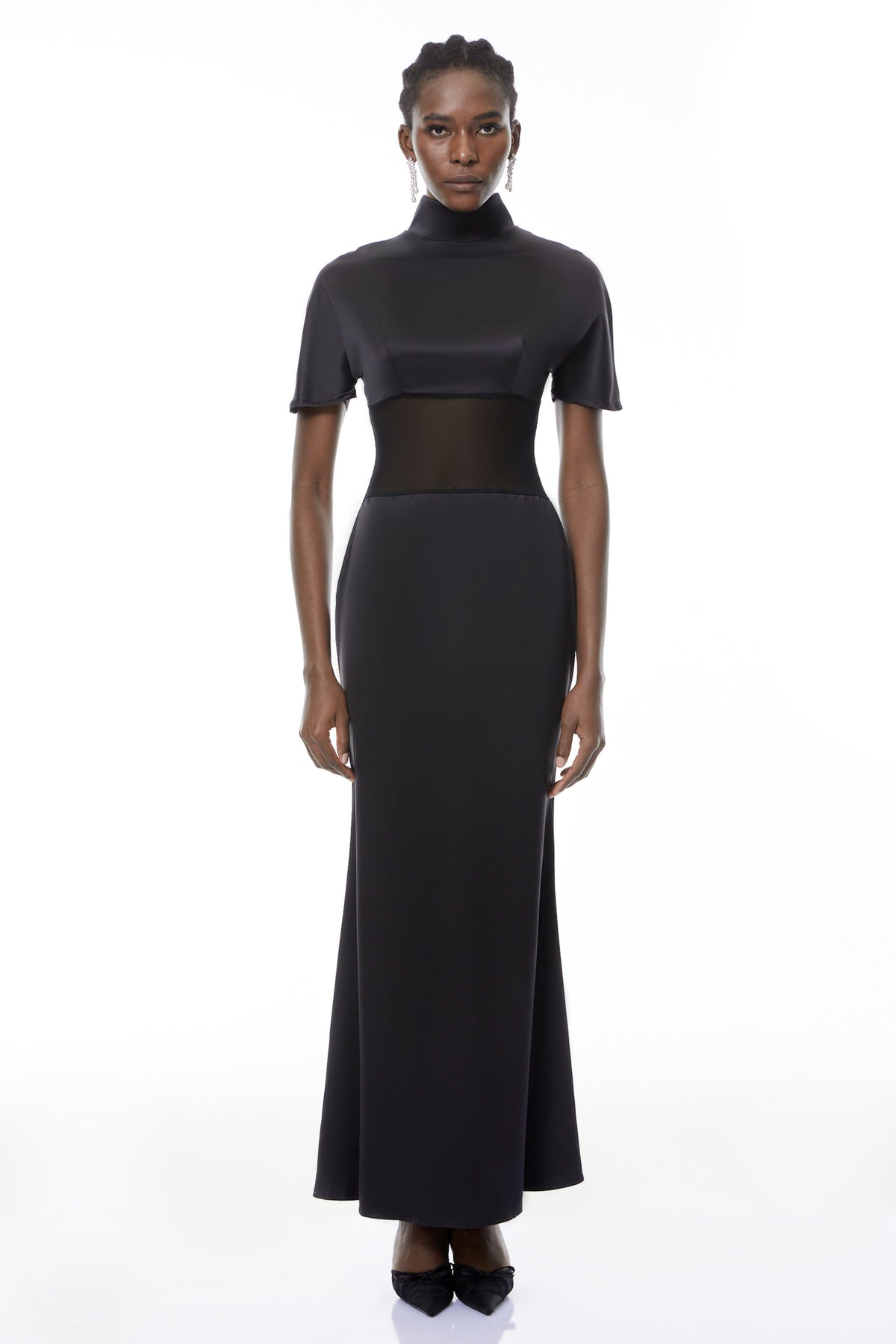 Odelia Black High Neck Sheer Maxi Dress