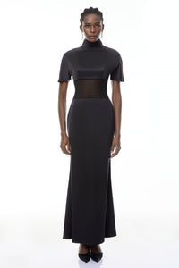 Odelia Black High Neck Sheer Maxi Dress