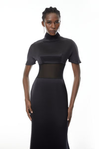 Odelia Black High Neck Sheer Maxi Dress