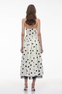 Odelia White Polka Dot Midi Dress with Lace Trim