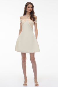 Oenone White Off Shoulder Mini Dress with Twist Front