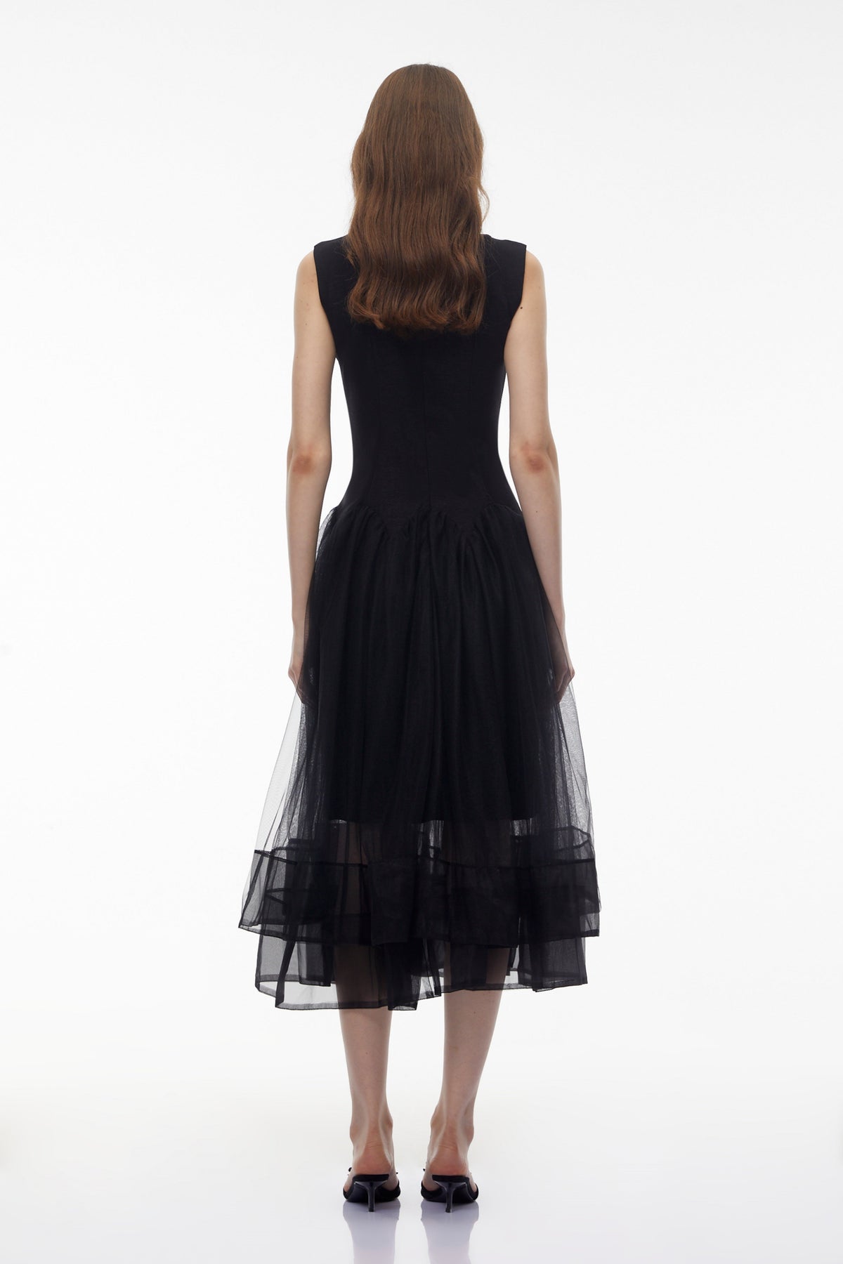 Ofra Black Pearl Pleated Midi Dress
