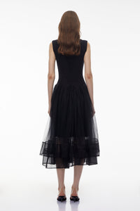 Ofra Black Pearl Pleated Midi Dress