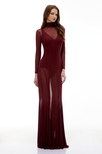 Ofra Burgundy Mesh Bodysuit & Dress Set