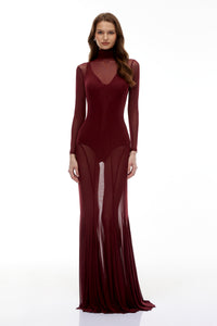 Ofra Burgundy Mesh Bodysuit & Dress Set