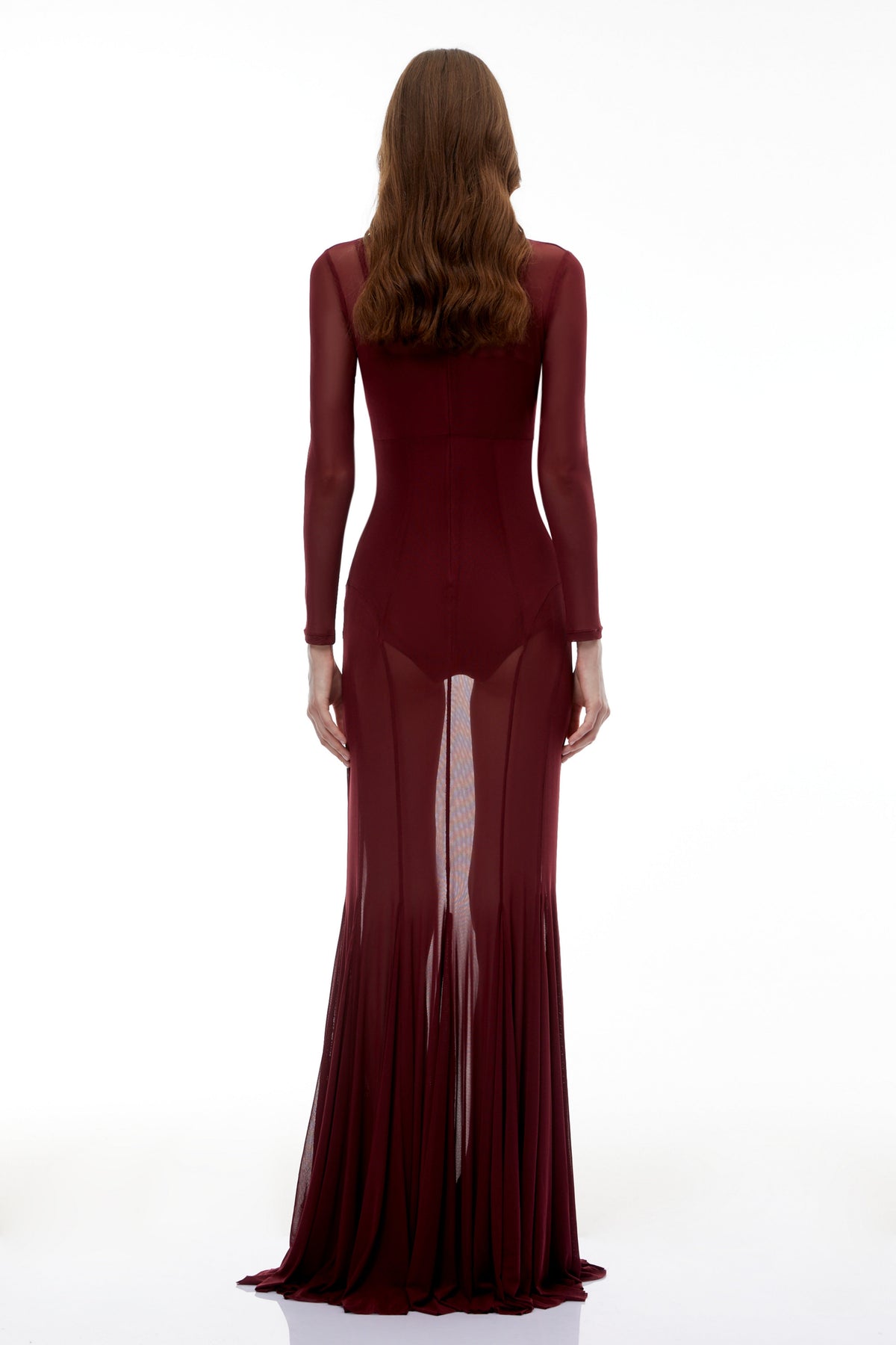 Ofra Burgundy Mesh Bodysuit & Dress Set