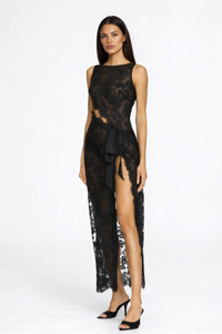 Olesya Black Semi Sheer Lace Maxi Dress