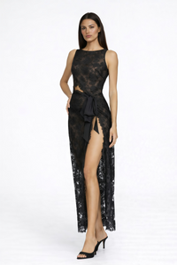 Olesya Black Semi Sheer Lace Maxi Dress
