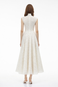 Oliana Ivory Lace Maxi Gown with Cap Sleeves