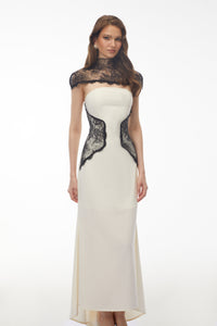 Olinda White Lace Panel Maxi Dress with Cape