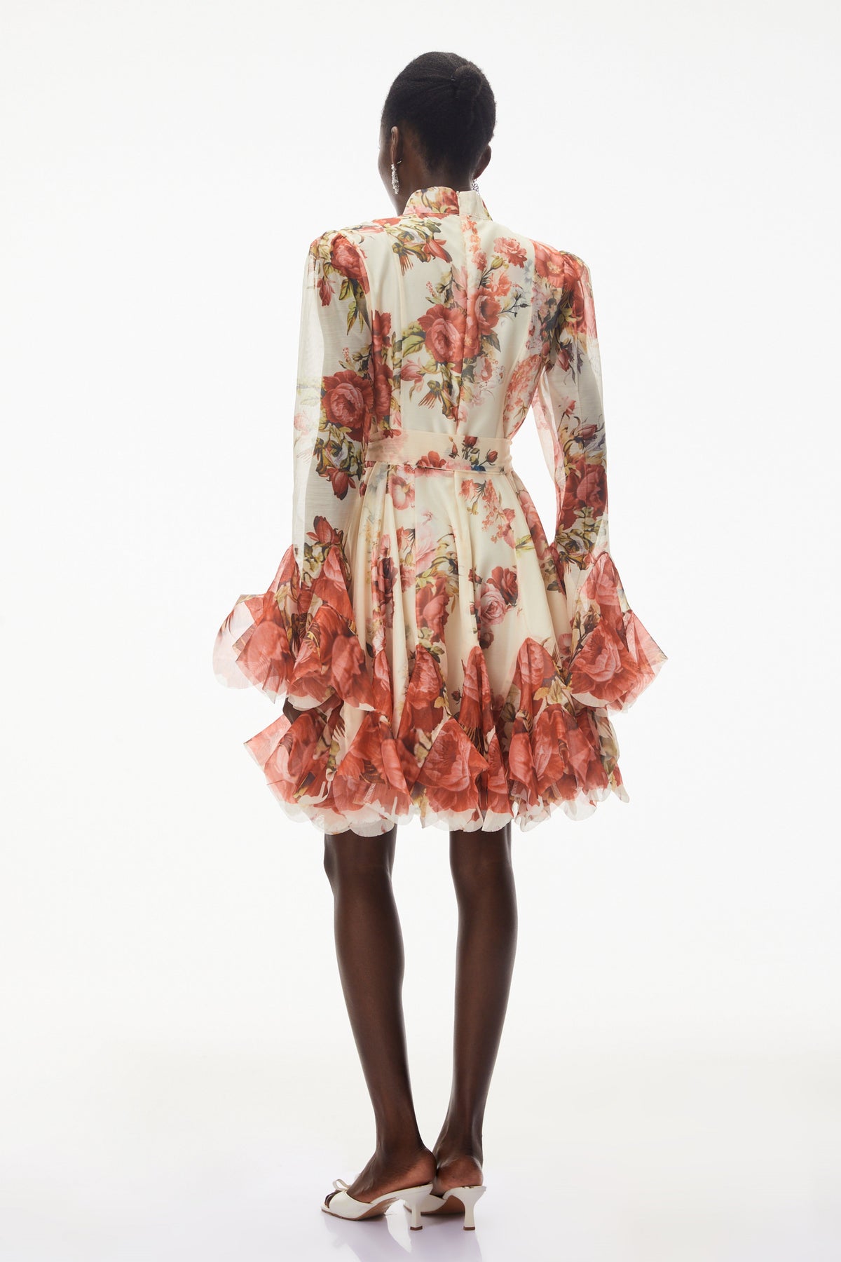Omphale Cream Floral Lace Mini Dress with Tie-Front