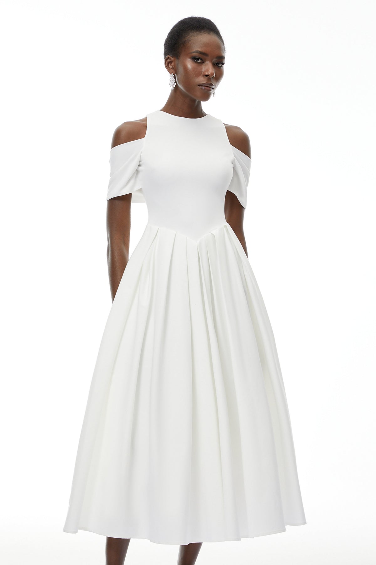 Ophelia White Pleated Midi Dress with Self-tie