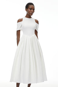 Ophelia White Pleated Midi Dress with Self-tie
