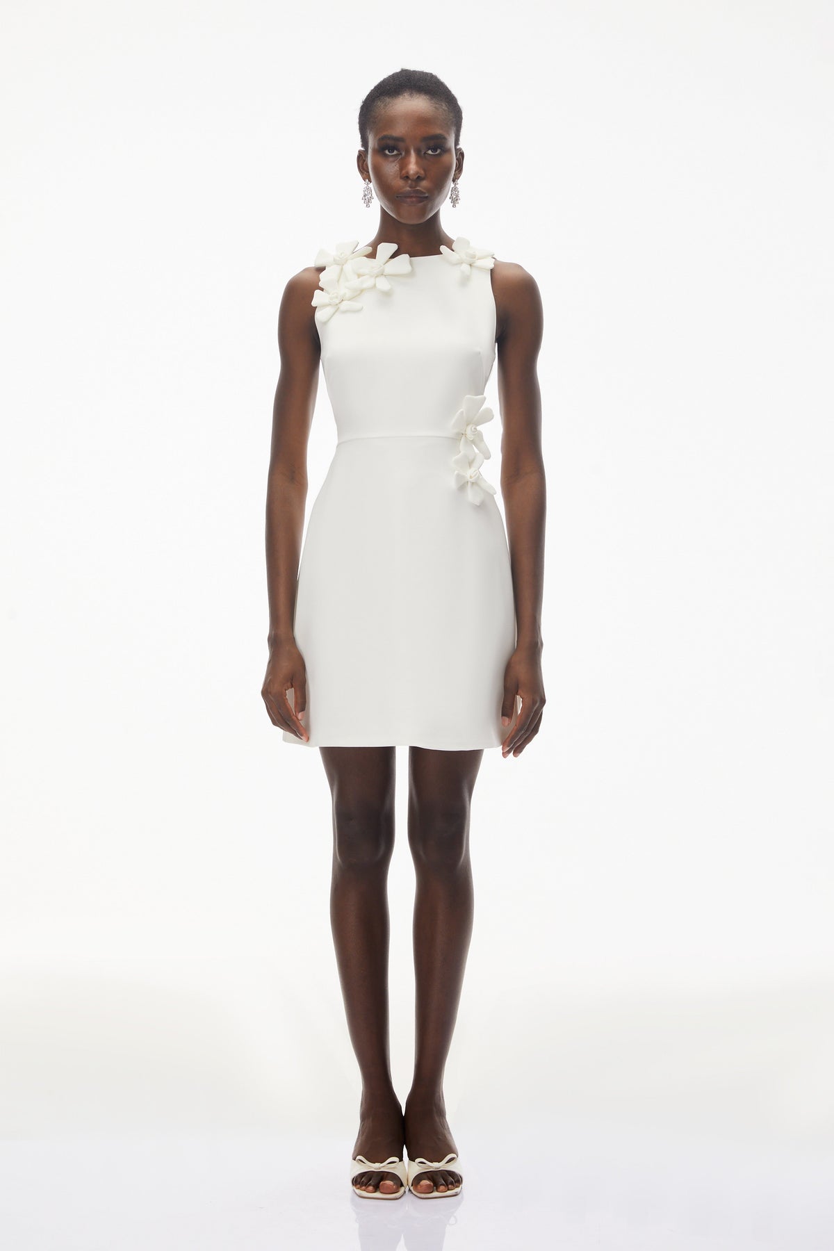 Orli White Mini Dress with 3D Petals