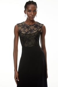Ottilie Black Lace Panel Asymmetrical Maxi Dress