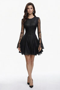 Pamela Black Ruffled Mini Dress with Lace Panels