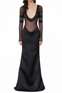 Panagiota Black Mesh-Panel Gown