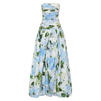 Parastoo Blue Hydrangea Floral Print Pleated Maxi Dress
