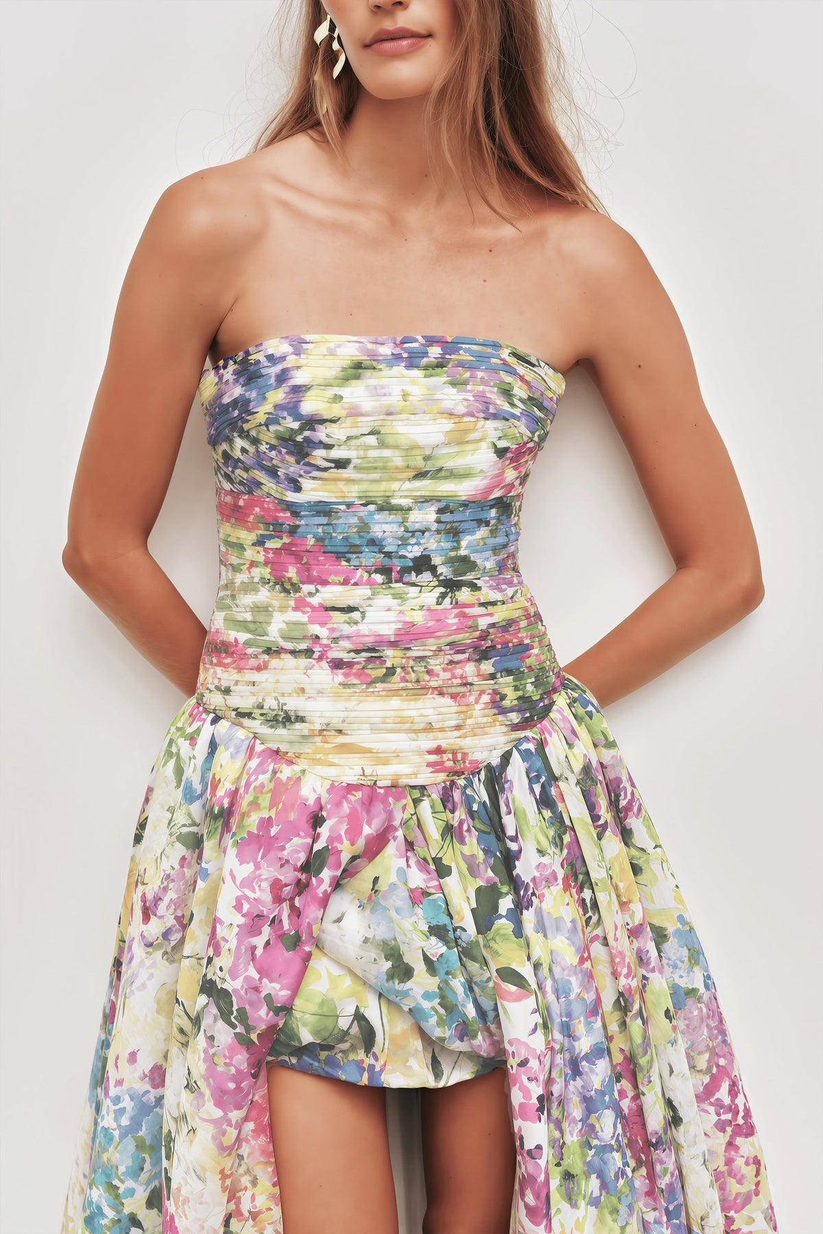 Parastoo Lavandula Floral Print Pleated Maxi Dress