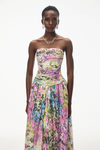 Parastoo Lavandula Floral Print Pleated Maxi Dress