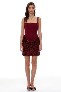 Paulette Red Embellished Ruched Bodycon Mini Dress