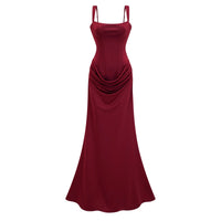 Paulette Red Ruched Corset Maxi Dress