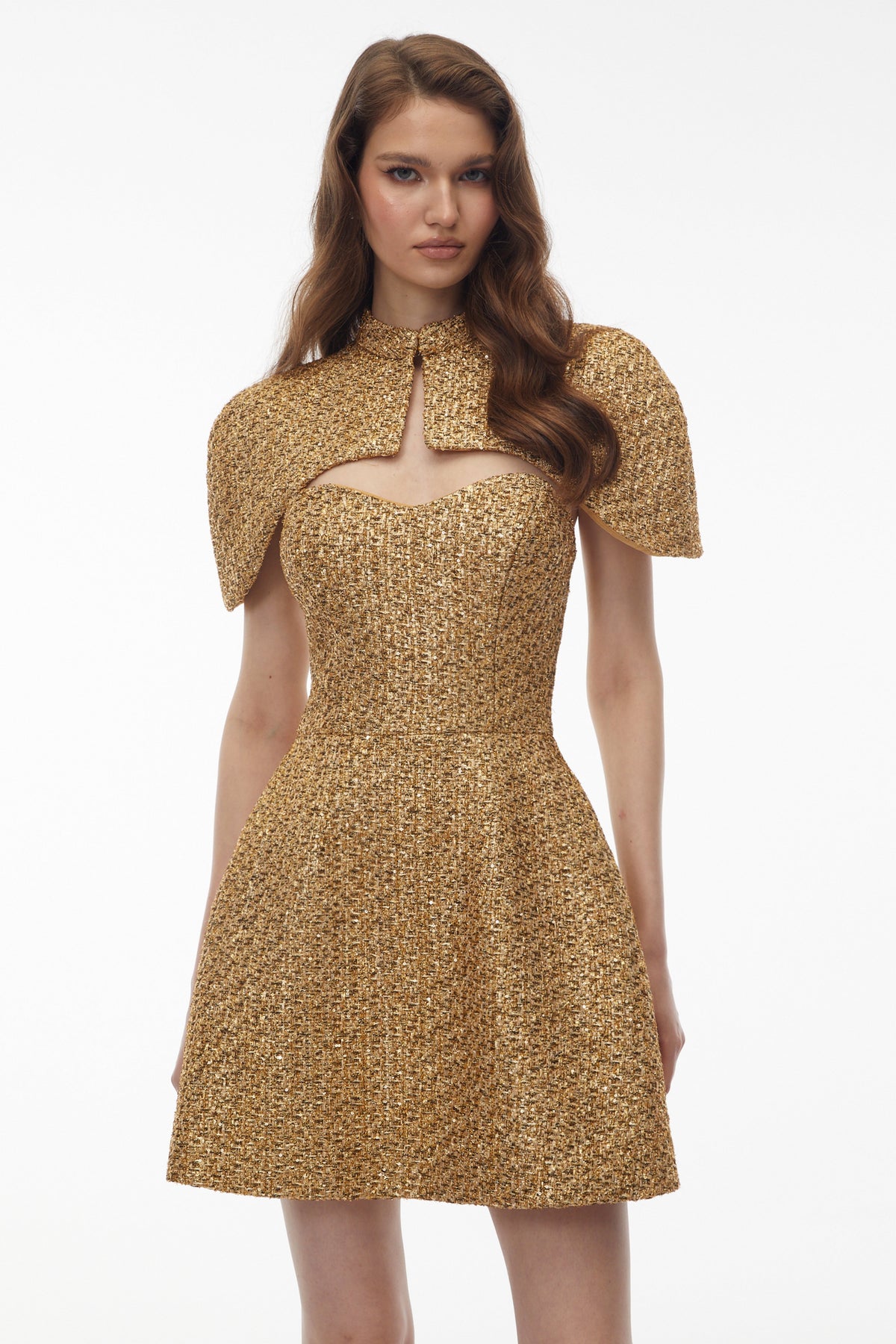 Penina Gold Cape Design Mini Dress