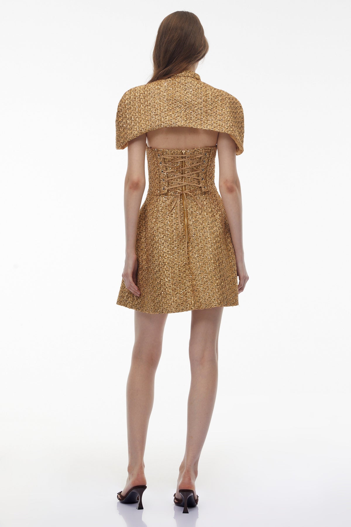 Penina Gold Cape Design Mini Dress