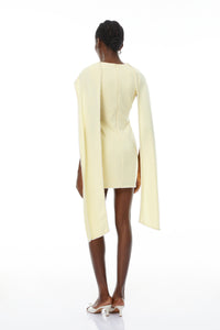 Piroska Yellow Sleeveless Pearl Trim Mini Dress