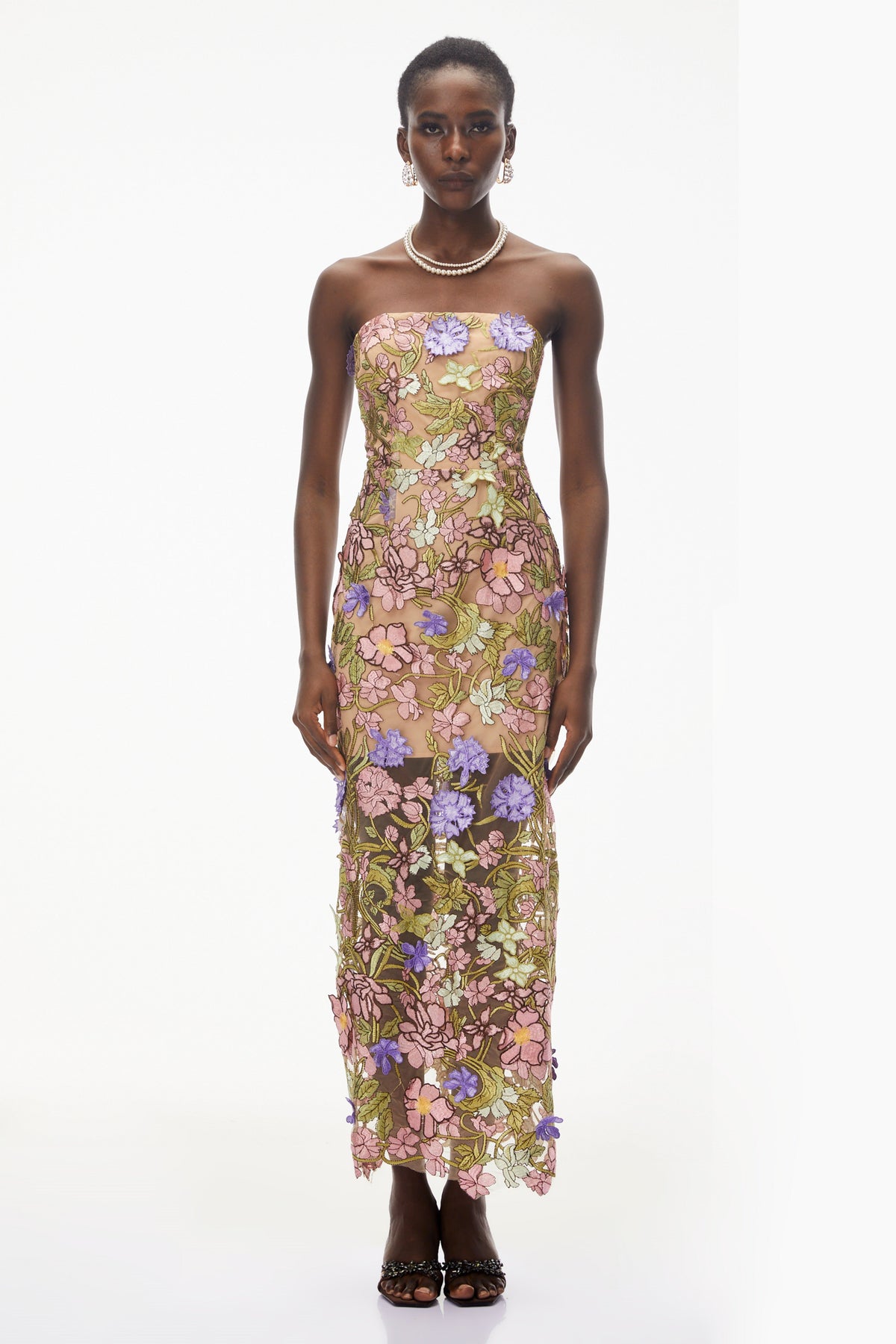 Qudsia Nude Floral Embroidered Maxi Dress
