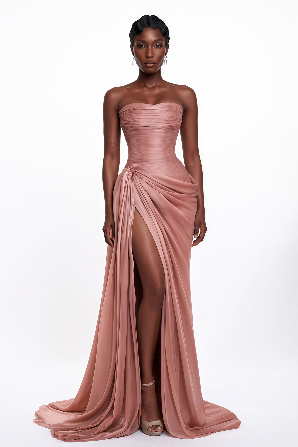 Querubina Pink Asymmetrical Ruched Maxi Dress