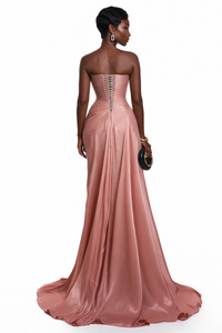 Querubina Pink Asymmetrical Ruched Maxi Dress