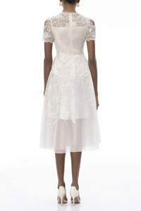 Quetz White Midi Dress with 3D Petals