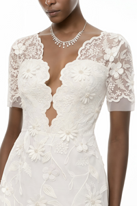 Quetz White Midi Dress with 3D Petals