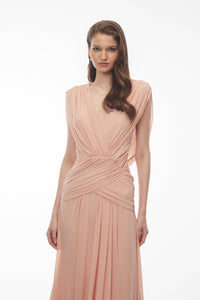 Quiana Blush Pink V-Neck Cross Front Ruched Maxi Dress