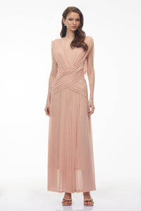 Quiana Blush Pink V-Neck Cross Front Ruched Maxi Dress