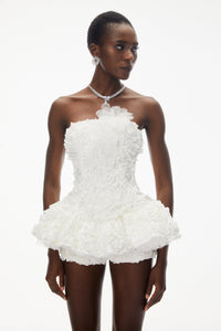 Quilla White Off Shoulder Mini Dress with 3D Florals