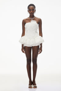Quilla White Off Shoulder Mini Dress with 3D Florals