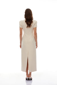 Quintella Neutral Floral Crystal Midi Dress