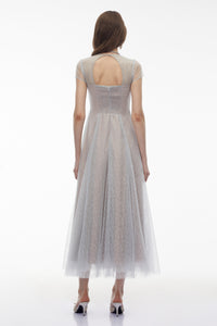 Radiya Blue Floral Lace Pleated Maxi Dress