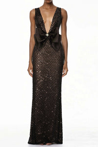 Raelynn Black Deep V-Neck Bodycon Maxi Dress