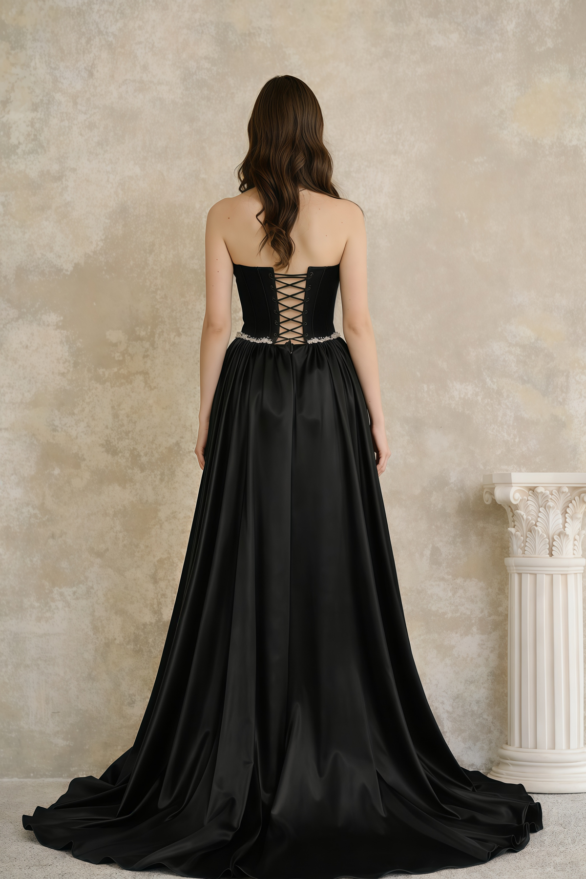 Raffaella Black Pearl Trim Maxi Gown