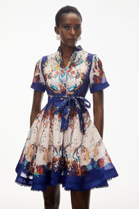Rahab Blue Color Block Floral Print Mini Dress