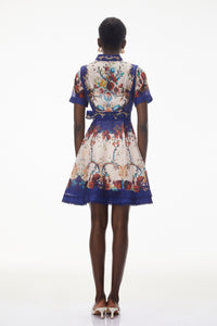Rahab Blue Color Block Floral Print Mini Dress